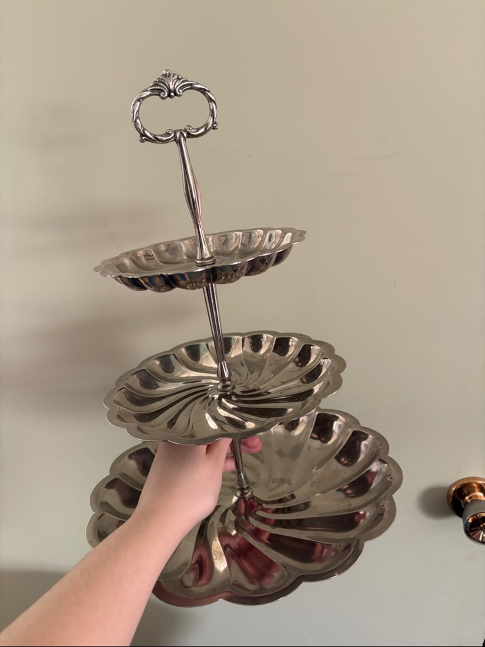 Three-Tier Silver Serving Stand - Scalloped Trays